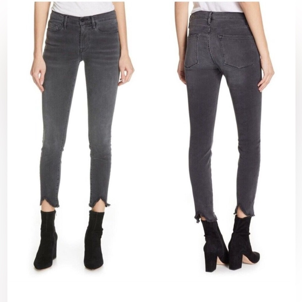 Frame Denim Le Skinny de Jeanne Crop with Double Triangle Fray Crop